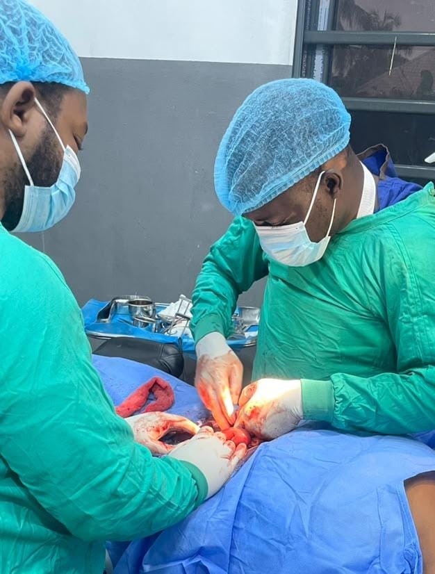 Surgical team performing a procedure